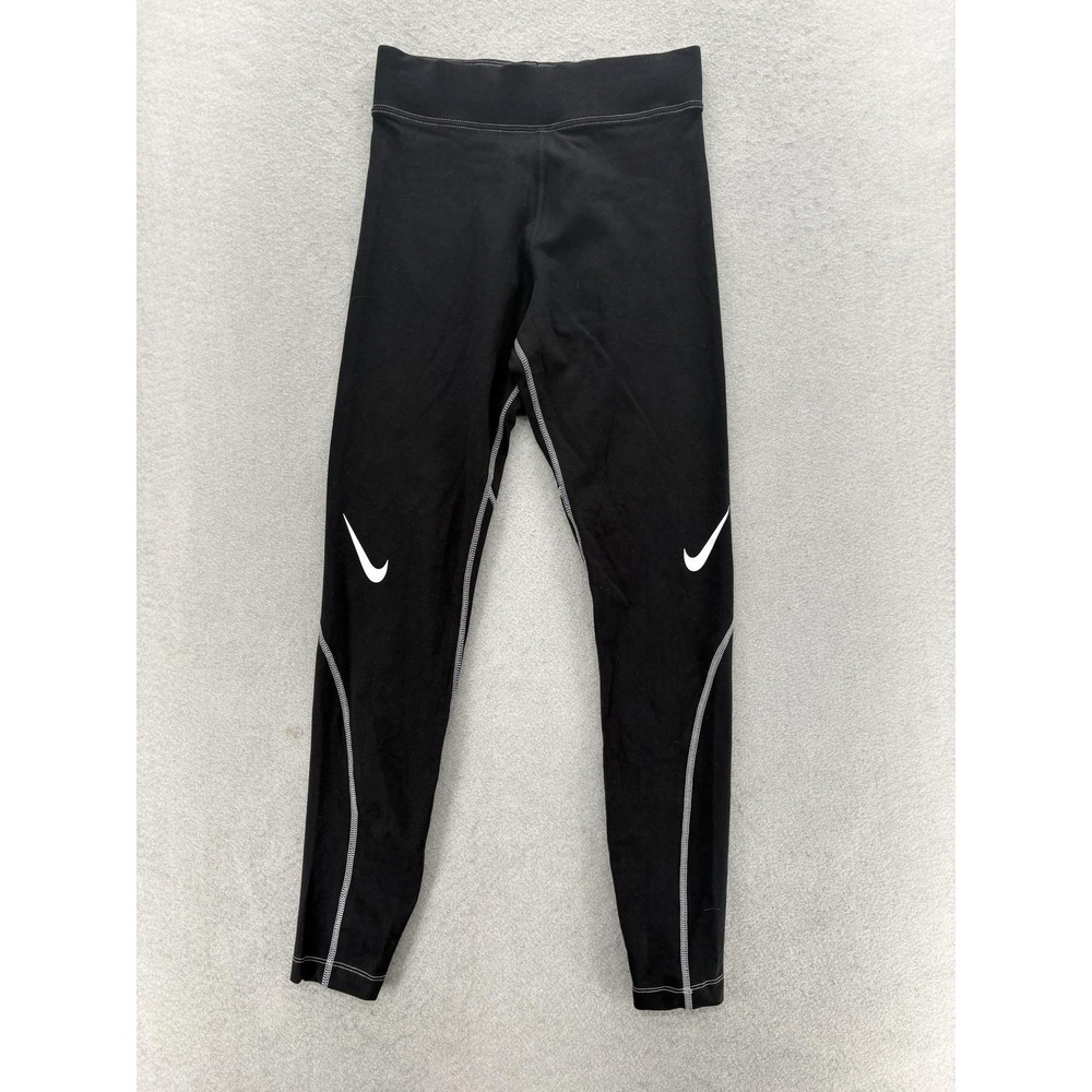 Nike Sportswear Swoosh High Rise Leggings Womens Small Black White Stretch Yoga